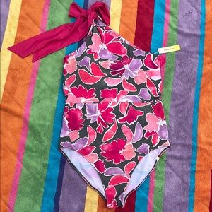 summersalt One-Shoulder Floral One-Piece Swimsuit in Black, Pink, Purple